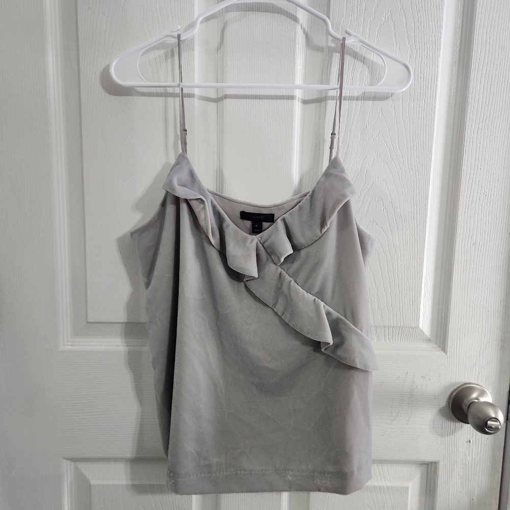 J.Crew ruffle grey Velour tank fairycore feminine adjustable straps women size 8 - Picture 2 of 10